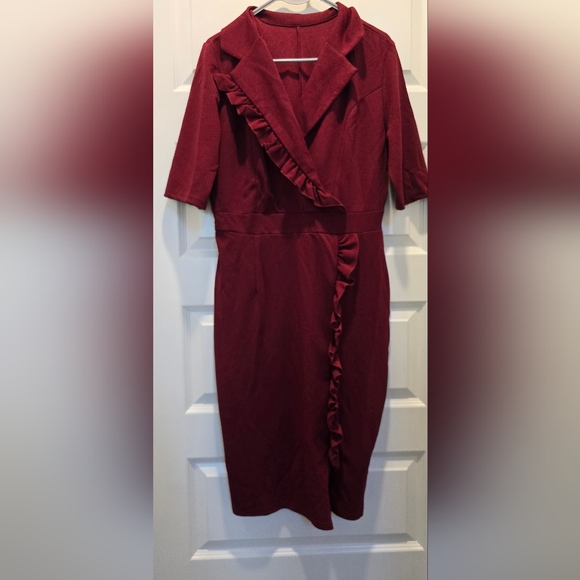 Chic Asymmetrical Burgundy Dress - Picture 1 of 7